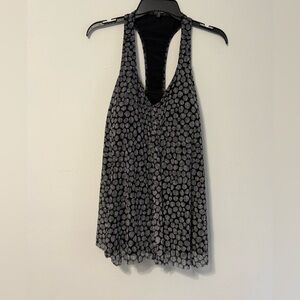 Aqua Green Black and Gray Patterned Swim Tank Top